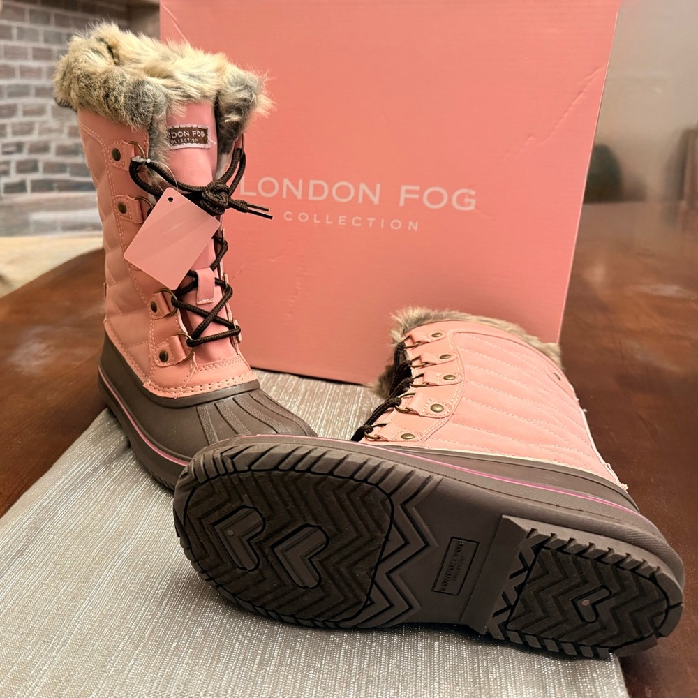 New London Fog Kids Pink and Brown Winter Boots
